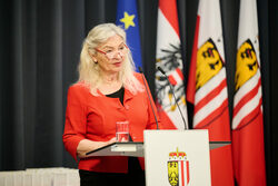 Landeshauptmann Mag. Thomas Stelzer ehrt langjährige Blutspenderinnen und Blutspender im Steinernen Saal des Linzer Landhauses.